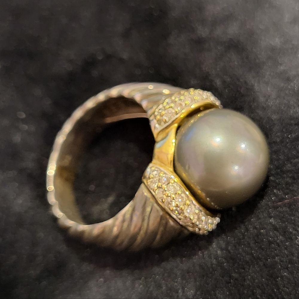 David Yurman Authentic Tahitian Pearl & Diamonds Ring